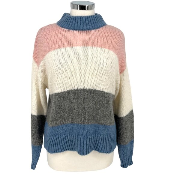 Rebecca Minkoff Kendall Colorblock Sweater Pink Ivory Blue Size XS - Picture 1 of 11